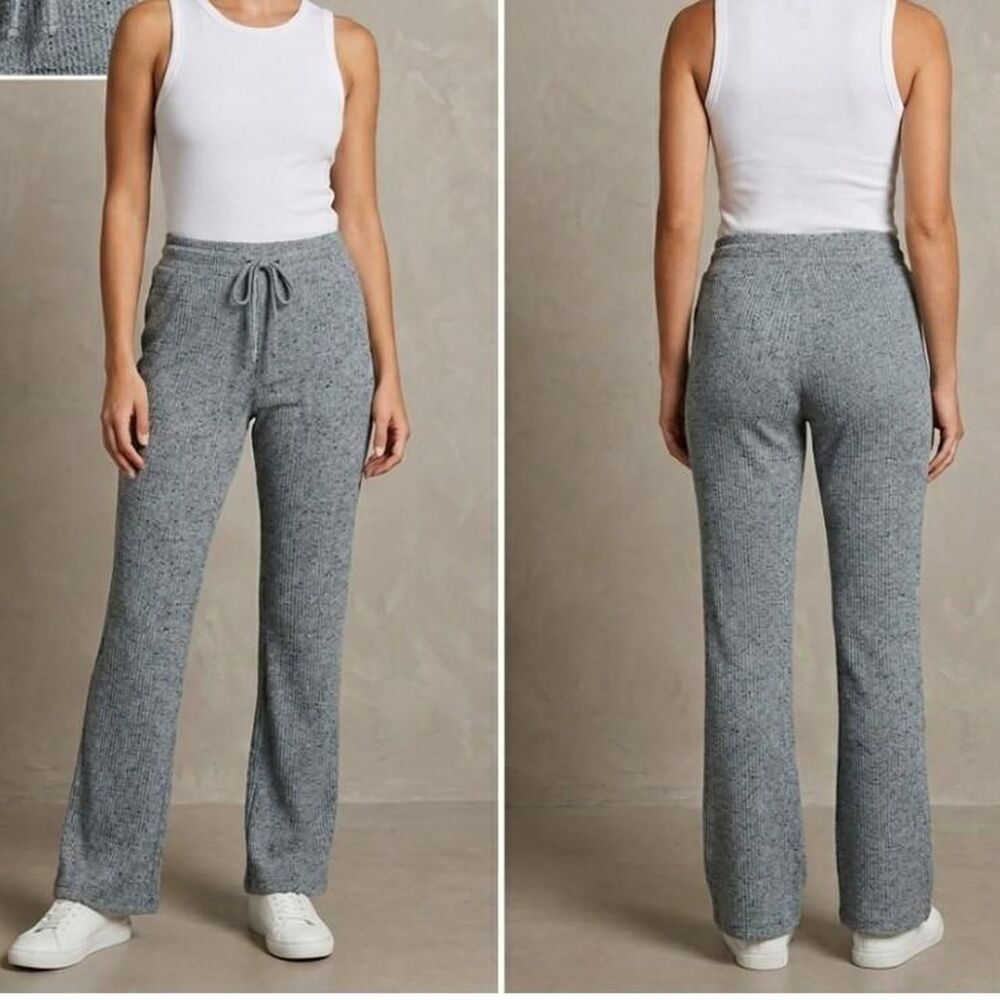 Nally & Millie Gray Ribbed Knit Wide Leg Lounge Pants Medium
